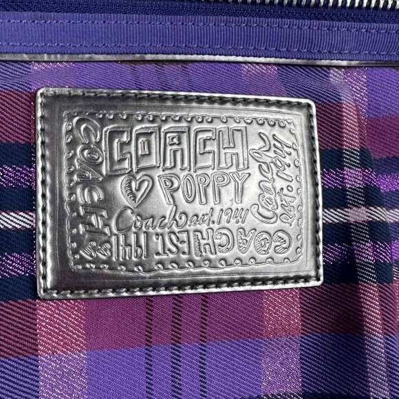 Coach Poppy Plaid Glam Tote Bag – Purple Multi Patent Leather Trim - Picture 5 of 11
